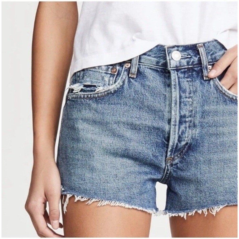 AGOLDE Parker Denim Shorts Womens 32 High Rise Light Wash Cutoff Casual Festival